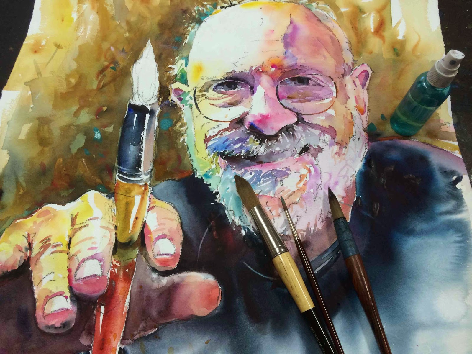 1600x1200 David Lobenberg Lobenberg Watercolor Self Portrait Close Up With