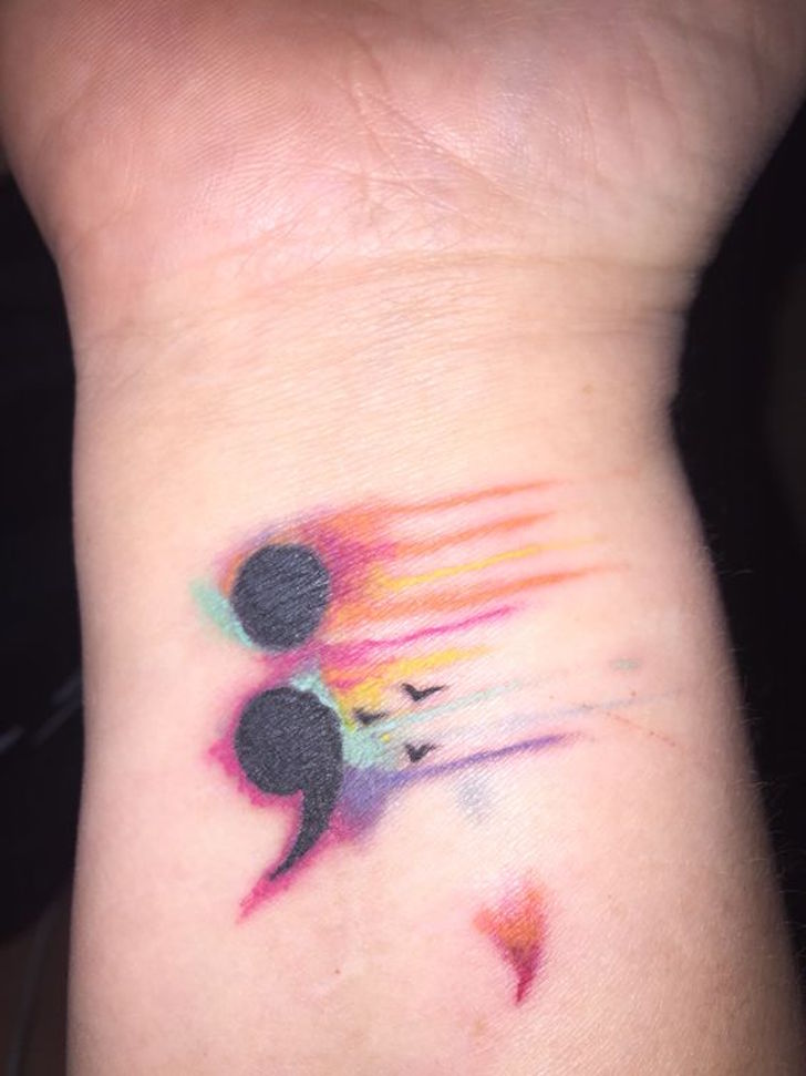 728x971 Watercolor Semicolon Tattoo On Right Wrist For Girls