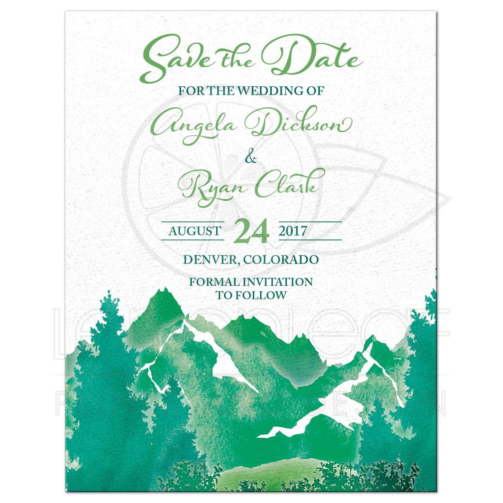 1725x1725 Mountain Wedding Save The Date Invite Watercolor Shades Of Green