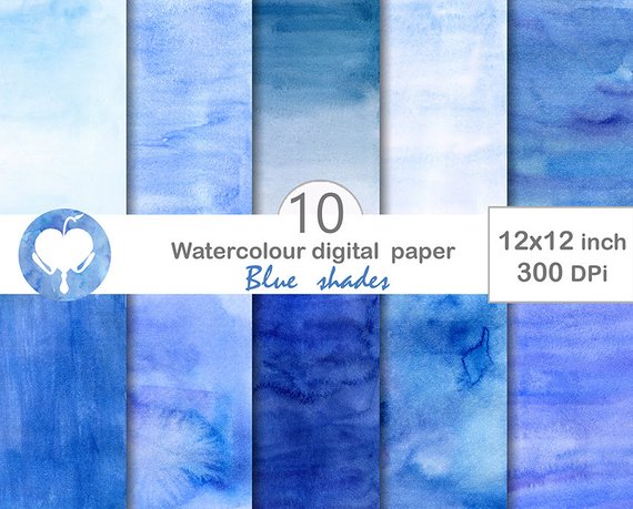 570x459 Blue Shades Digital Paper Watercolor Hand Painted Abstract Etsy