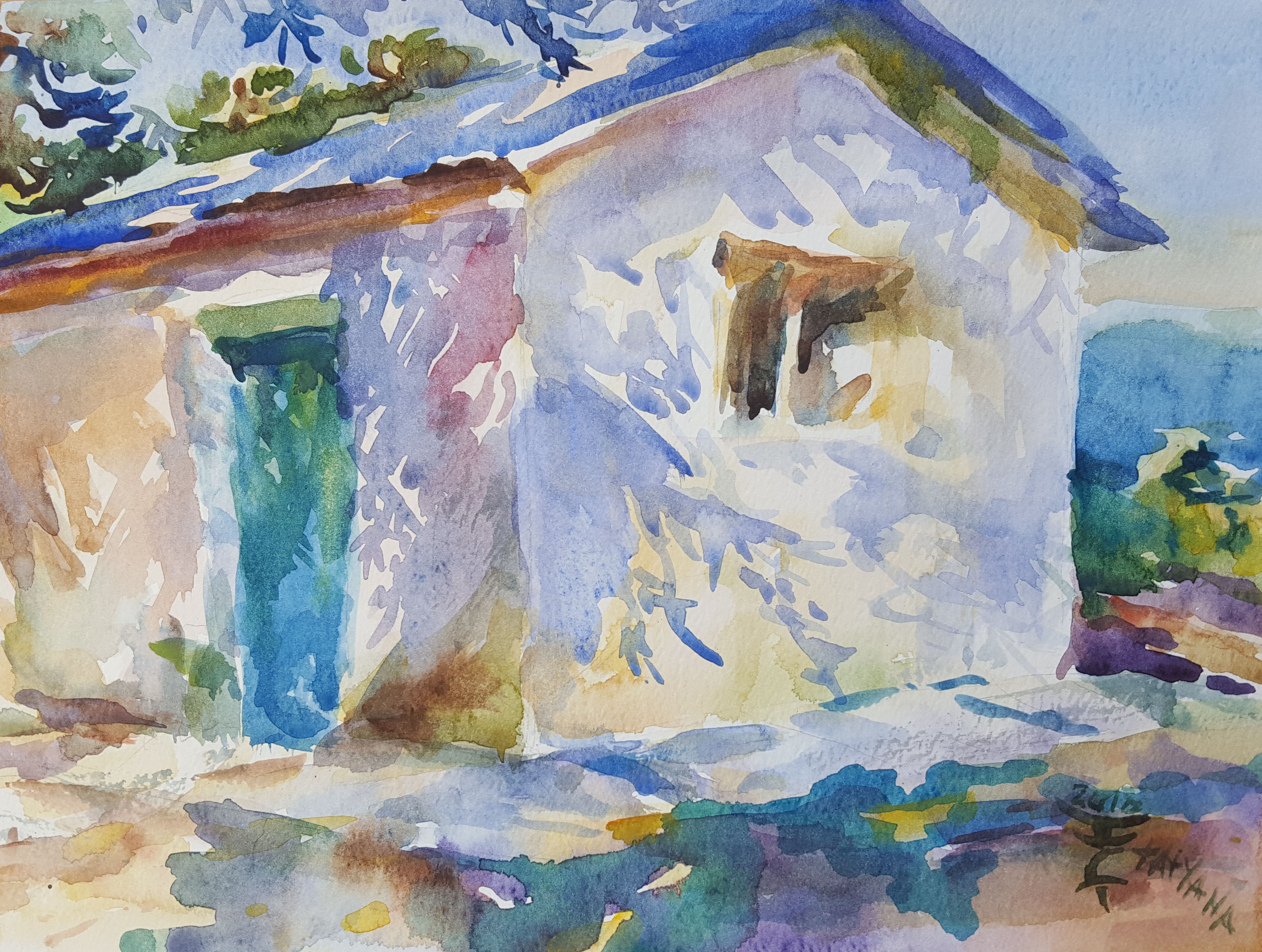 3768x2844 Greece Corfu Lights And Shadows Watercolor Painting For Sale