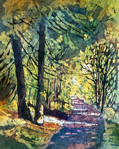 480x600 Through The Shadows 2 Path Forest Watercolor Batik