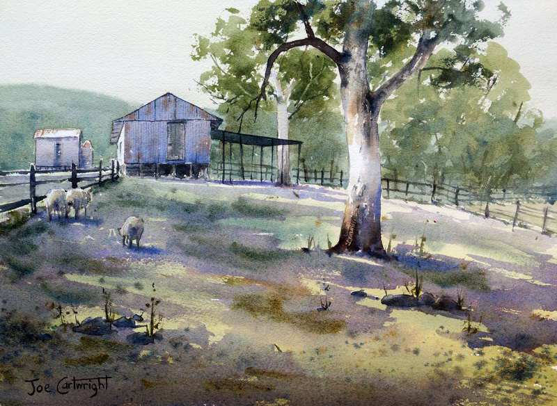 800x584 Watercolor Painting Of Shed And Strong Morning Shadows