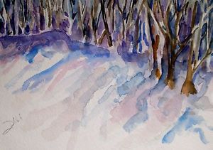 300x211 Winter Shadows Landscape Original Watercolor Painting Art Delilah