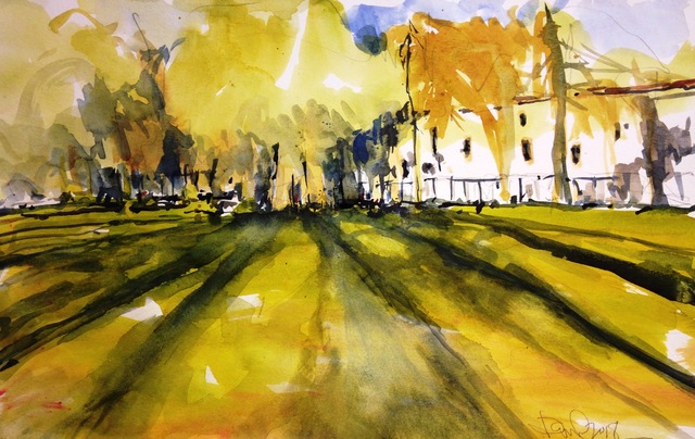 640x404 Daniel Clarke Artwork Park Shadows Original Watercolor