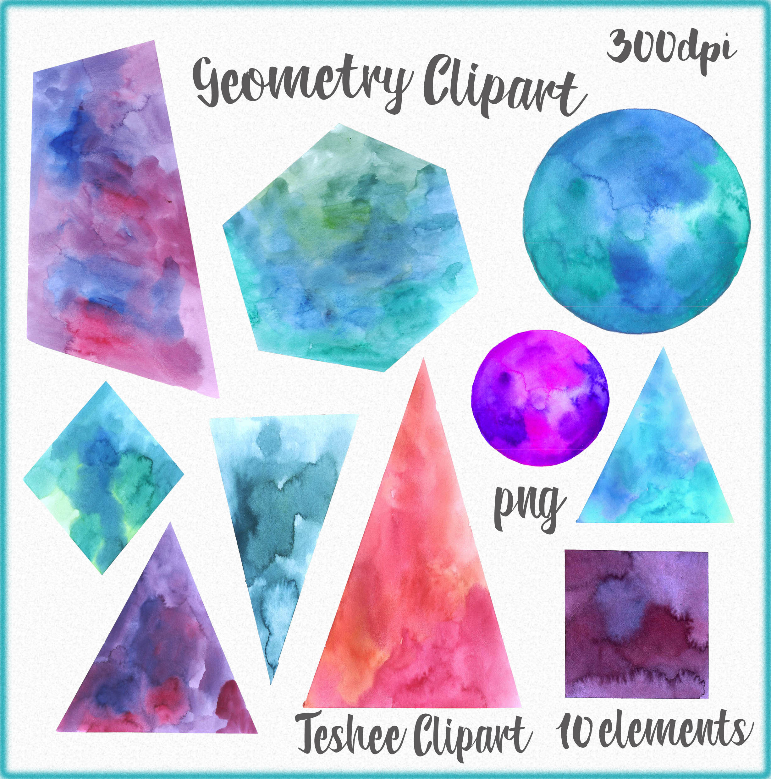 2453x2480 Watercolor Geometry Clipart Shapes Clip Art Geometry Shapes Etsy
