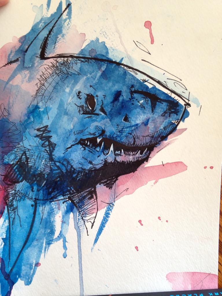 768x1024 Shark, Watercolor, 13x 9