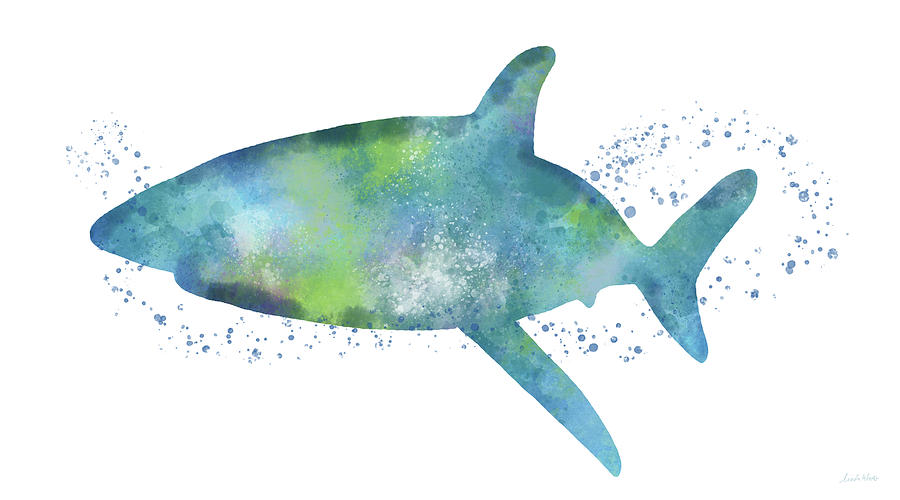 900x500 Blue And Green Watercolor Shark 1 Art By Linda Woods Painting By