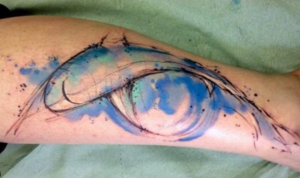 600x357 Watercolor Shark Tattoo Design For Leg