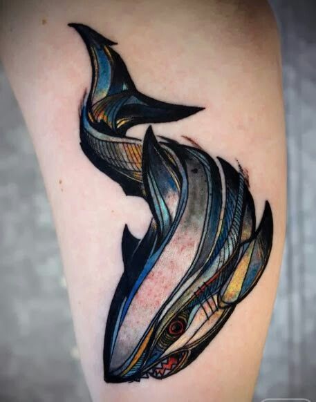 457x582 Watercolor Shark Tattoo On Left Arm