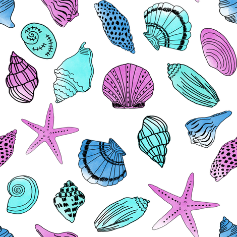 470x470 Shells Fabric Nautical Summer Shell Design Beach Summer Blue