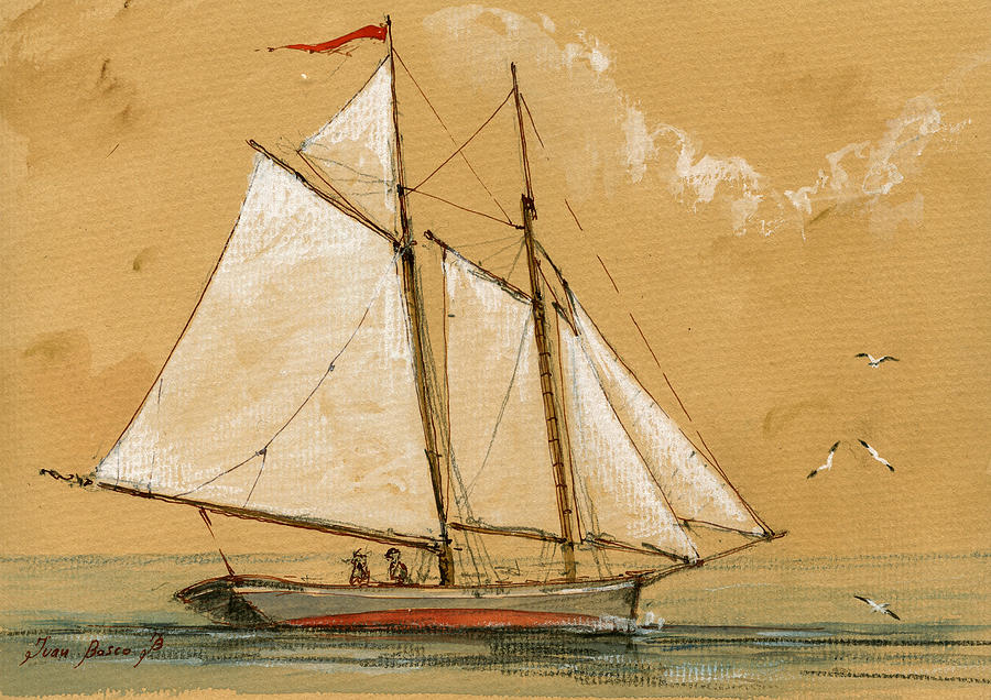 900x636 Sail Ship Watercolor Painting By Juan Bosco