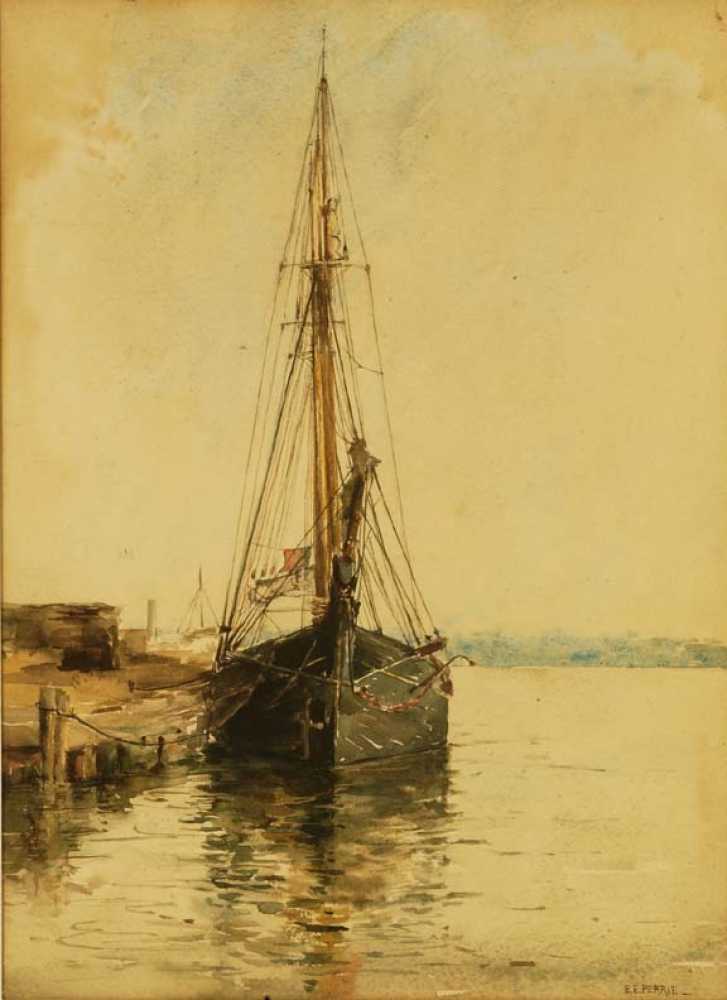 727x1000 Bertha Everfield Perrie, Watercolor Painting Of A Sailing Ship