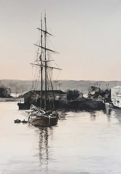 409x590 Boat On Harbor Ellie Moniz Watercolors