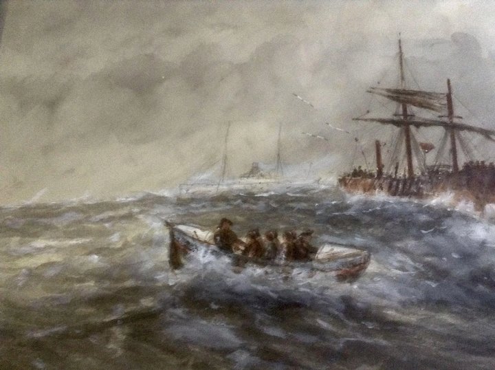 720x538 M E Adams Ship Watercolor Painting Rescuing A Sailing Ship During