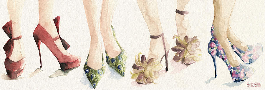 900x307 Spring Shoes Watercolor Fashion Illustration Art Print Painting By