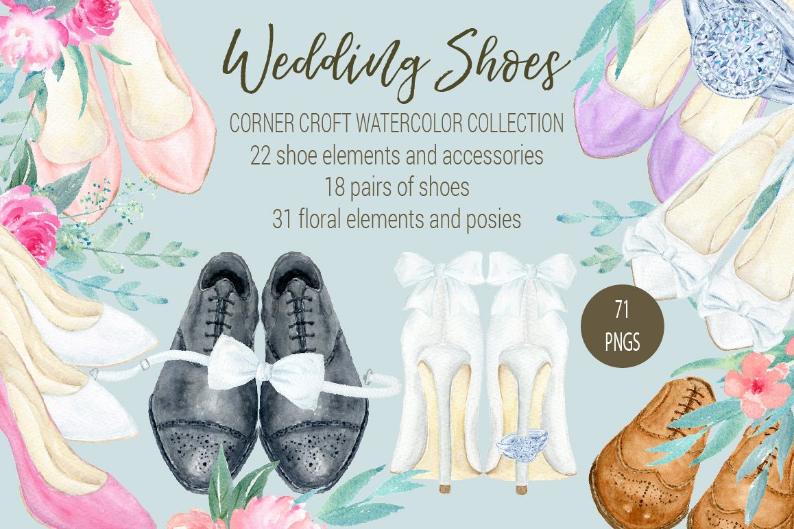 1158x772 Watercolor Collection Wedding Shoes, We Design Bundles