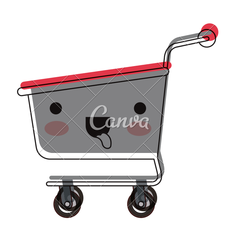 800x800 Kawaii Shopping Cart In Watercolor Silhouette