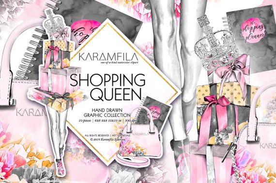 570x379 Shopping Queen Clipart Cute Planner Girl Clipart Fashion Etsy