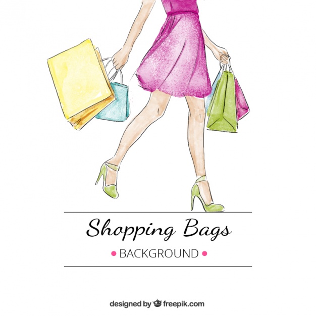 626x626 Watercolor Background Of Woman With Several Shopping Bags Vector