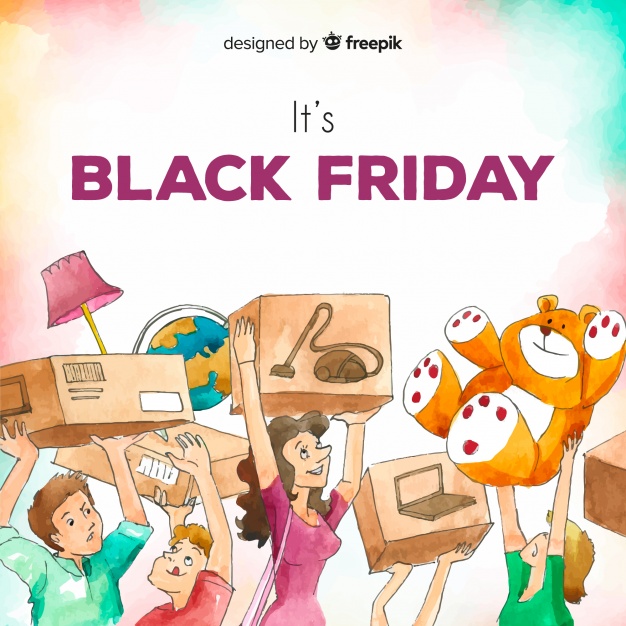 626x626 Watercolor Black Friday Sales Background With Happy People