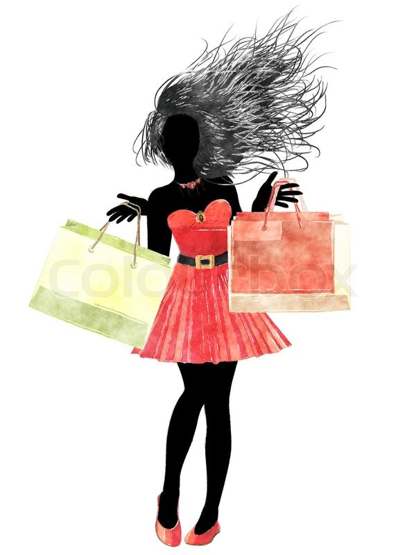 600x800 Watercolor Shopping Girl Silhouette Stock Photo Colourbox