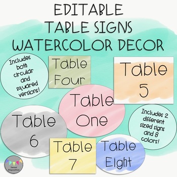 350x350 Editable Table Signs Watercolor Decor By Sweet Disposition Tpt