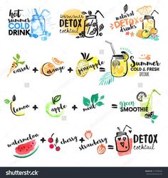 236x251 Set Of Hand Drawn Watercolor Signs Of Summer Drinks, Fruit Juices