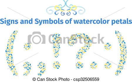 450x282 Signs And Symbols Of Watercolor Petals. Vector Illustration