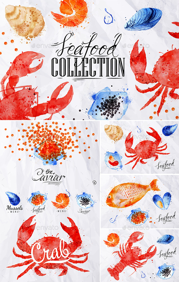 590x930 Watercolor Seafood Signs By Anna42f Graphicriver