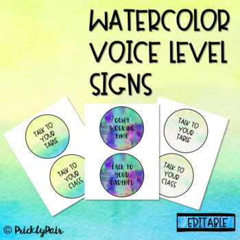350x350 Watercolor Voice Level Signs Editable By Prickly Pair Tpt