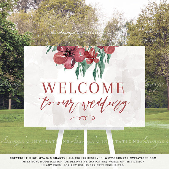 570x570 Burgundy Marsala Red Wedding Signs, Fall Autumn Winter Wedding