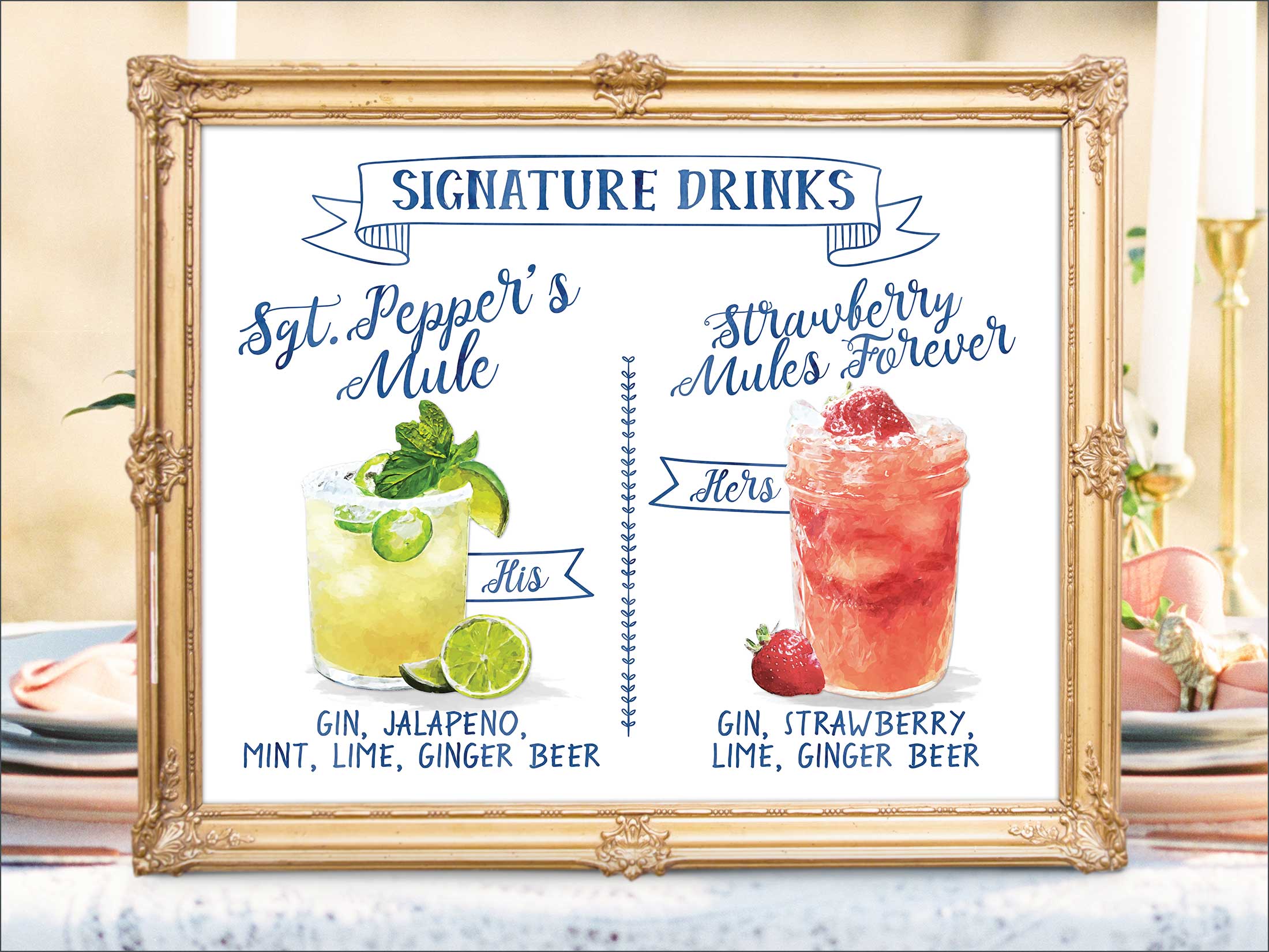 2200x1651 Digital Printable Wedding Bar Menu Sign, His And Hers Signature