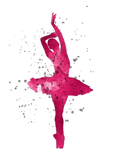 391x550 Pink Ballerina Watercolor Silhouette Posters By Joanna Szmerdt