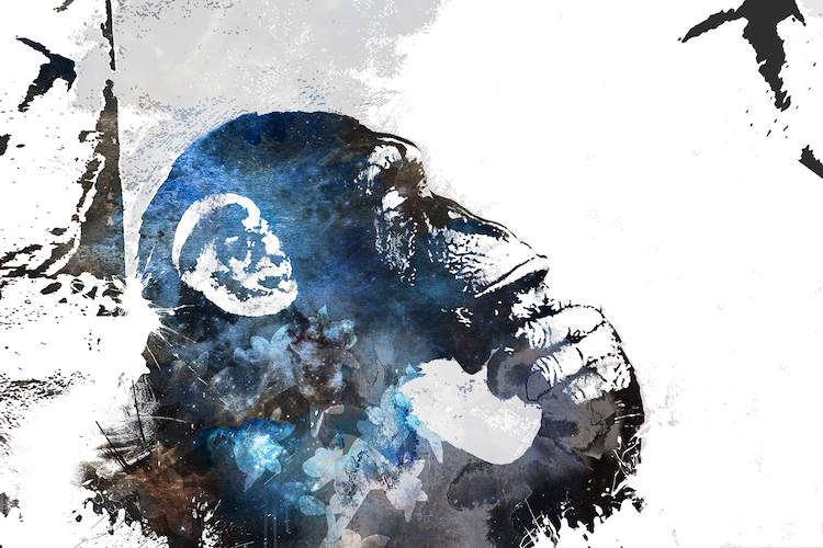 750x500 The Thinker Monkey Watercolor Silhouette Canv... 5by5collective