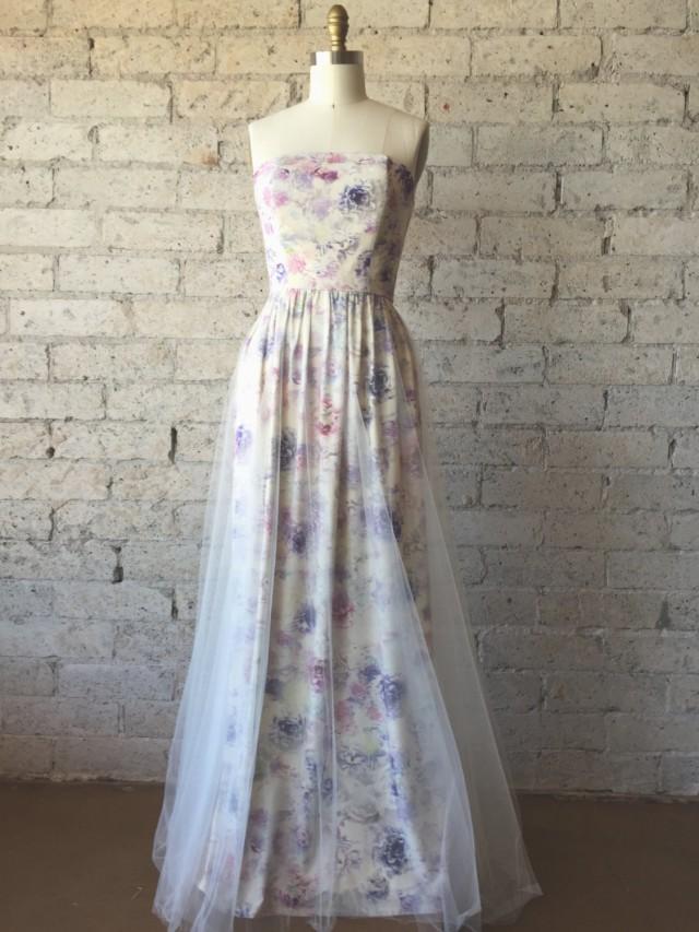 640x853 Strapless Whimsical Watercolor Floral Raw Silk Gown By Cleo And