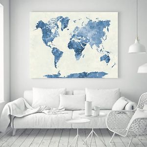 300x300 Abstract World Map Watercolor Silk Canvas Poster Fabric Paint Art