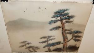 300x170 Old Japanese Birds And Tree Original Signed Watercolor Silk
