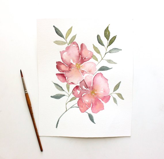 570x552 Simple Flower Portrait Watercolor Floral Print Etsy