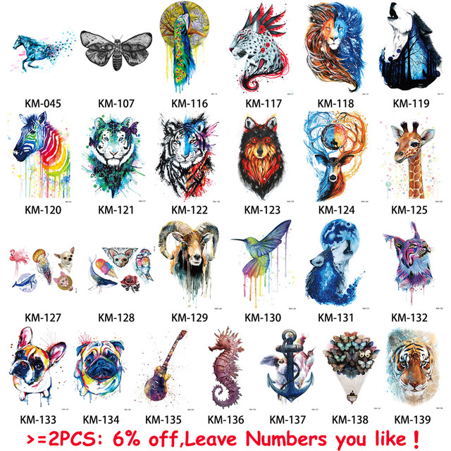 640x640 Online Shop 1 Piece Watercolor Drawing Waterproof Tattoo Km 045