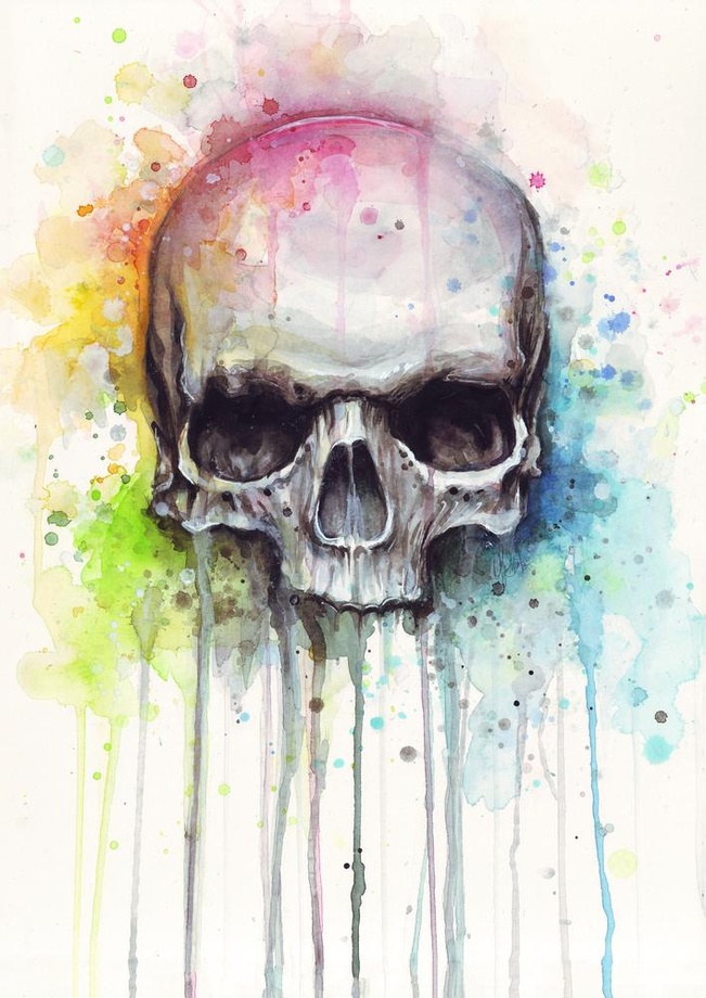 651x920 Skull Watercolor Painting, An Art Print By Olga Shvartsur