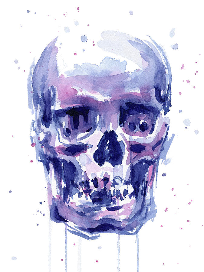 674x900 Skull Watercolor Painting By Olga Shvartsur