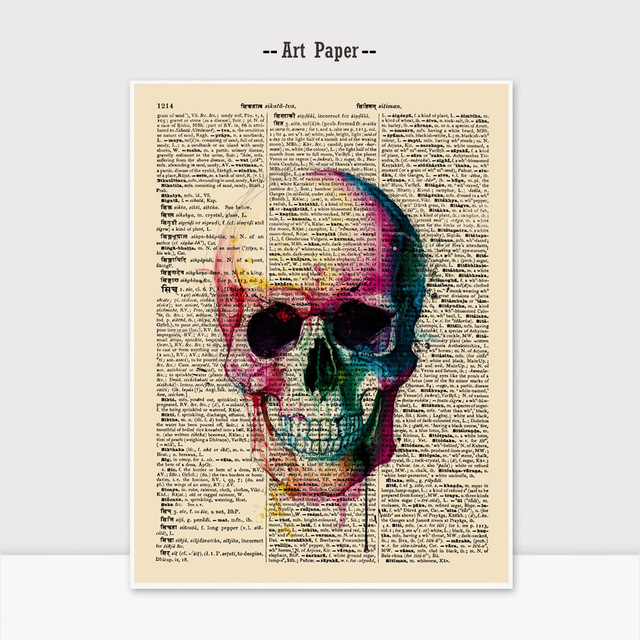640x640 Watercolor Skull Wall Hanging Gift For Children Newspaper Wall Art