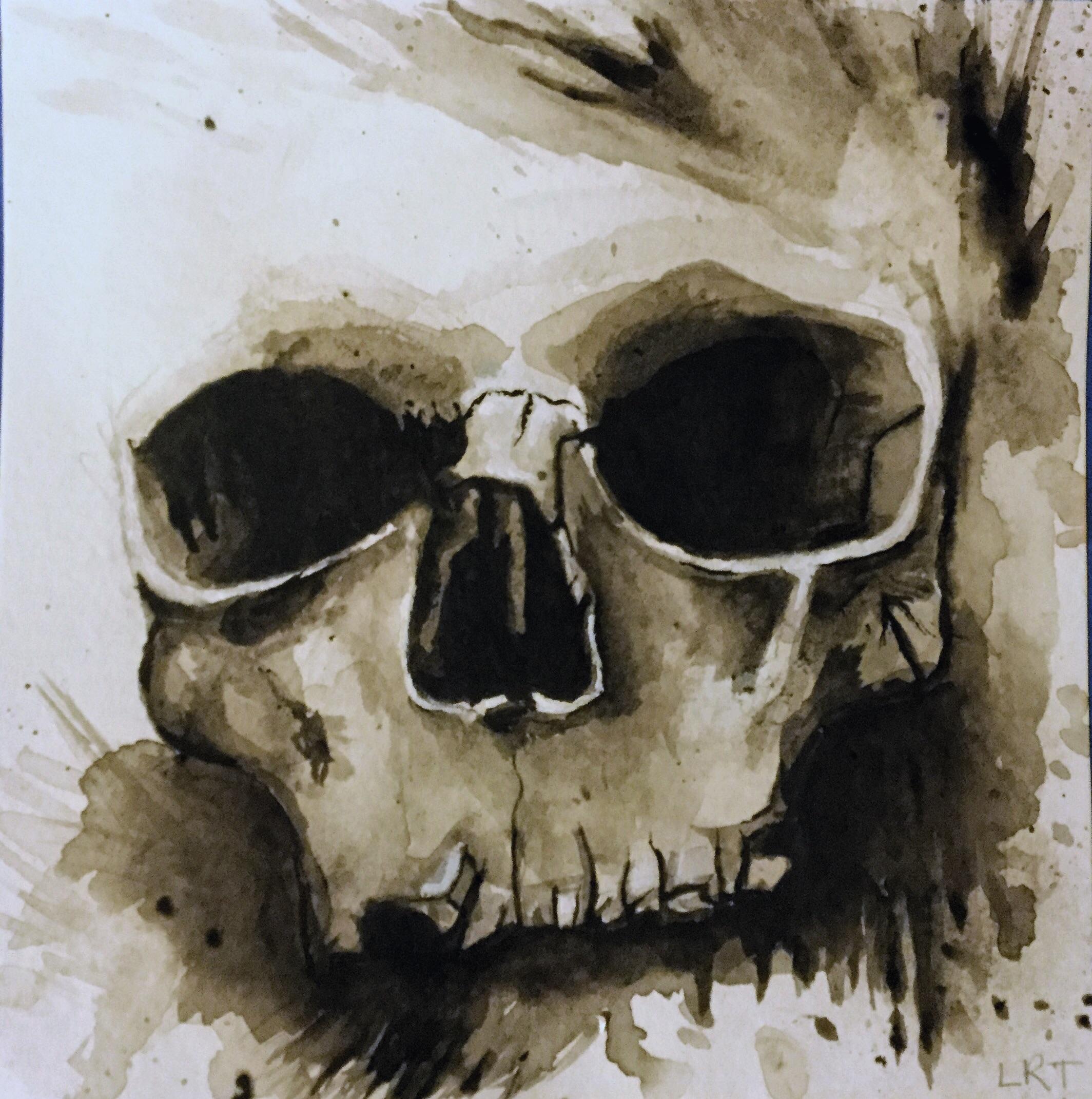 2128x2141 Watercolor Skull In Sepia Painting