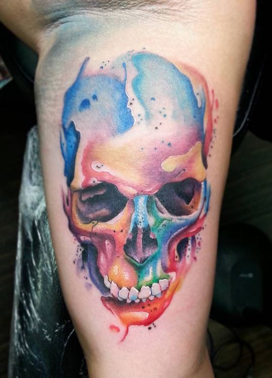 536x744 Watercolor Skull Tattoo