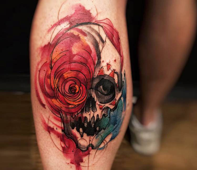 750x650 Watercolor Skull Tattoo By Felipe Rodrigues Post 14974