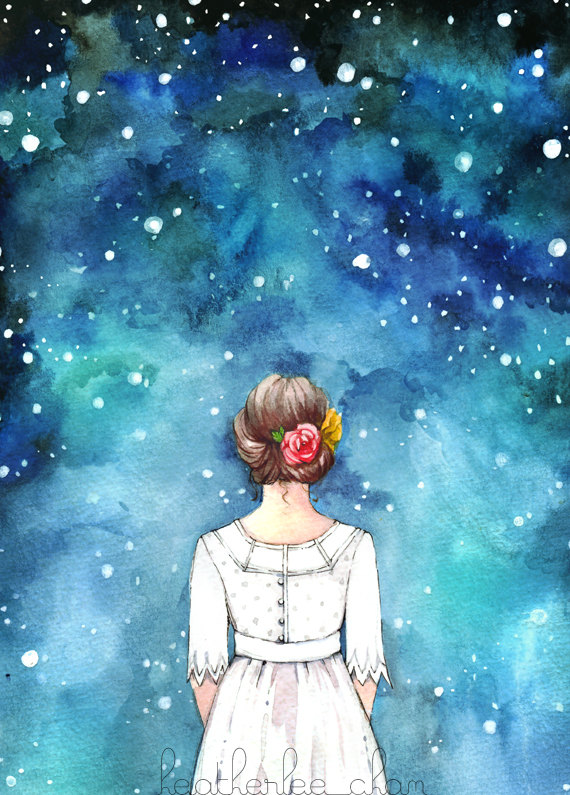 570x795 Starry Night Sky And Girl Watercolor