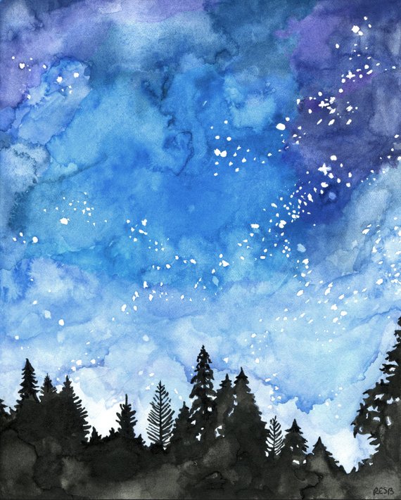 570x711 Watercolor Painting Galaxy Painting Night Sky Galaxy Print Etsy