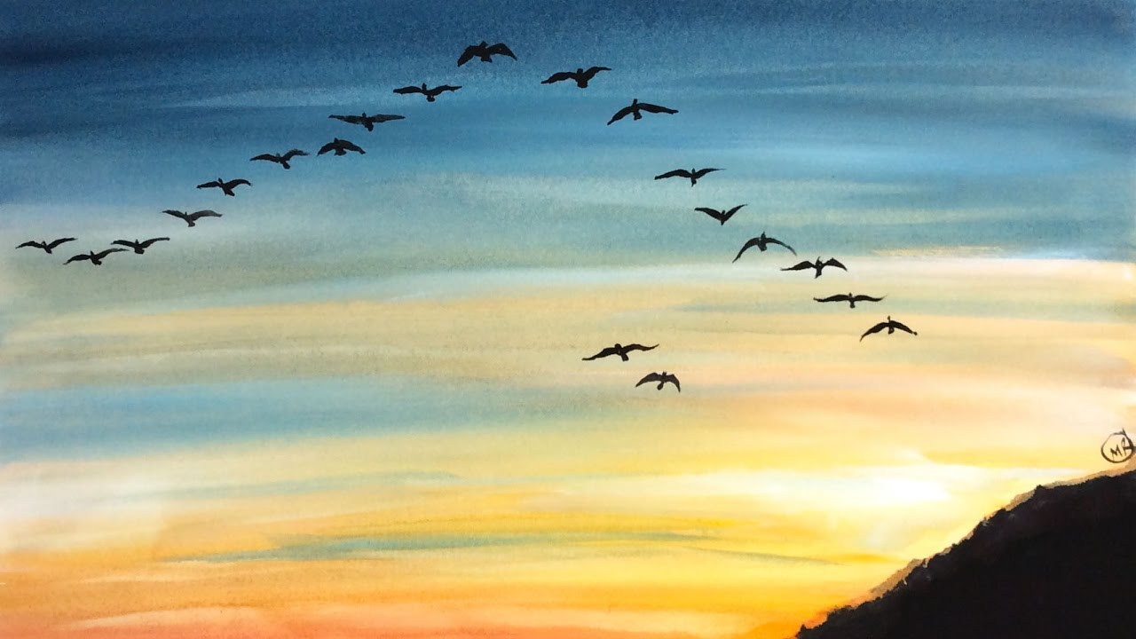 1280x720 Easy Watercolor Sky Painting Demonstration