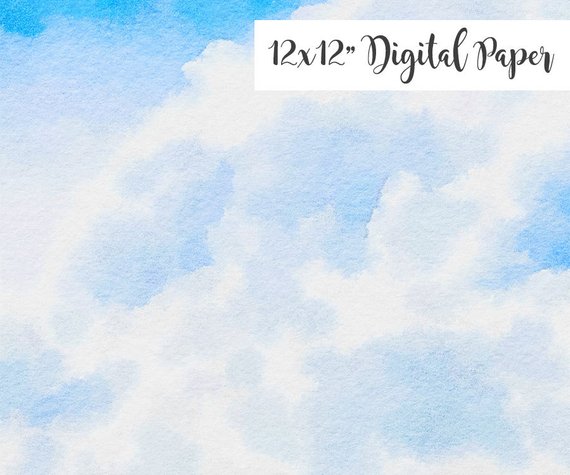 570x475 Watercolor Sky Clouds 12x12 Watercolor Digital Background Etsy